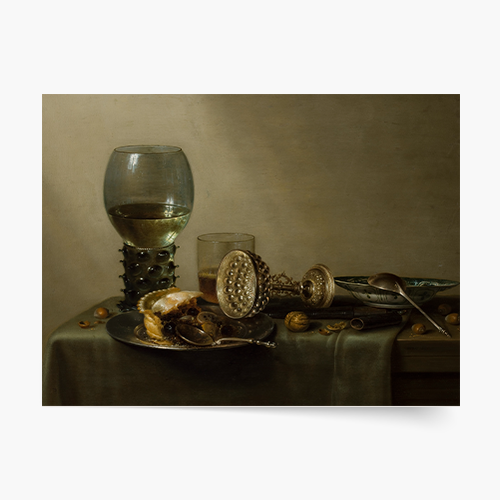 Poszter, W. Claesz-Heda "Desszert: Csendélet süteménnyel, borral, sörrel és dióval", 100x70
